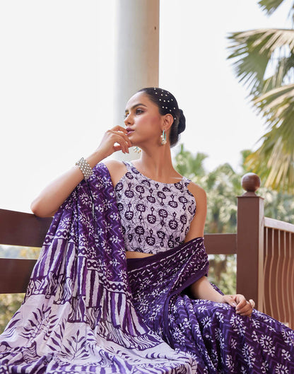 Dark Purple Cotton Printed Saree