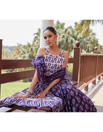 Dark Purple Cotton Printed Saree