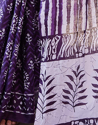 Dark Purple Cotton Printed Saree