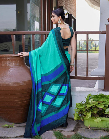 Turquoise Chinnon Printed Saree