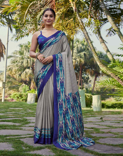 Grey Chinnon Printed Saree