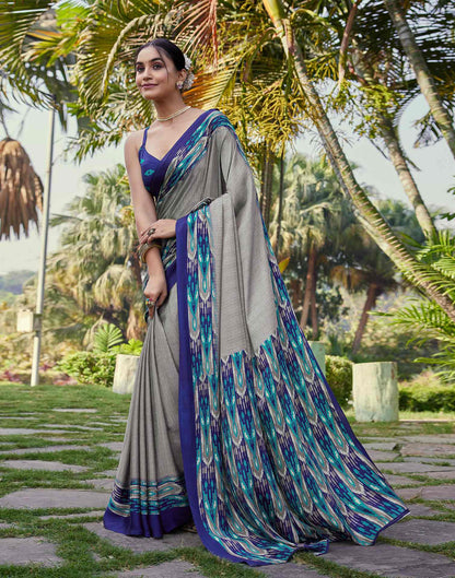 Grey Chinnon Printed Saree