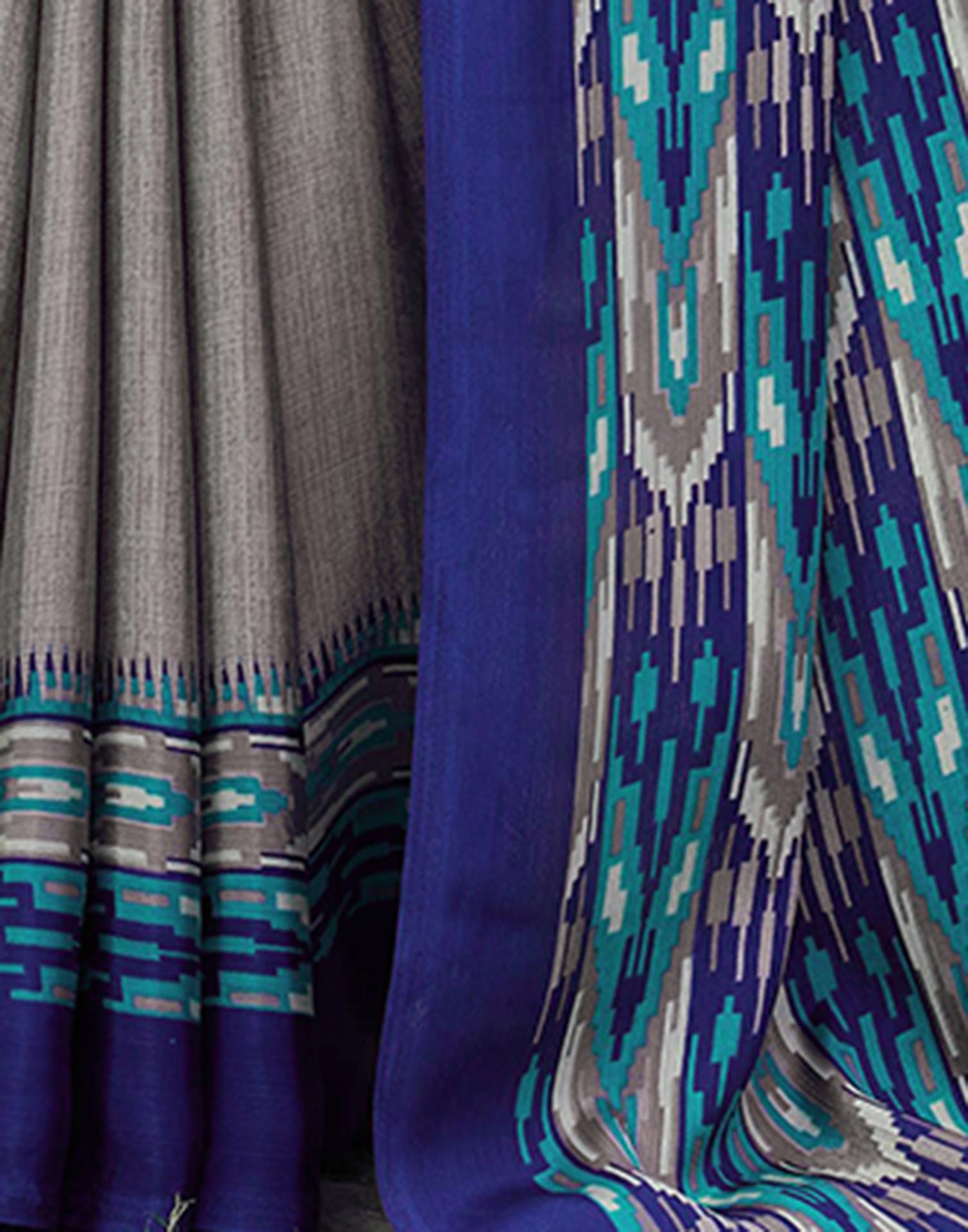 Grey Chinnon Printed Saree