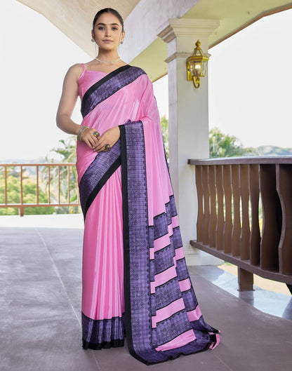Pink Chinnon Printed Saree