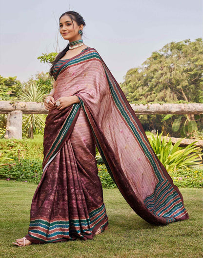 Chestnut Brown Satin Printed Saree