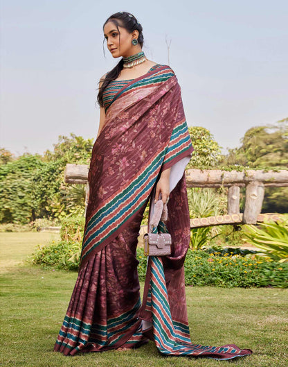 Chestnut Brown Satin Printed Saree