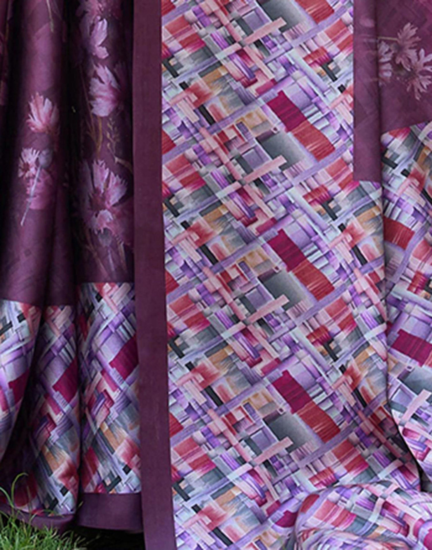 Pink Satin Floral Printed Saree