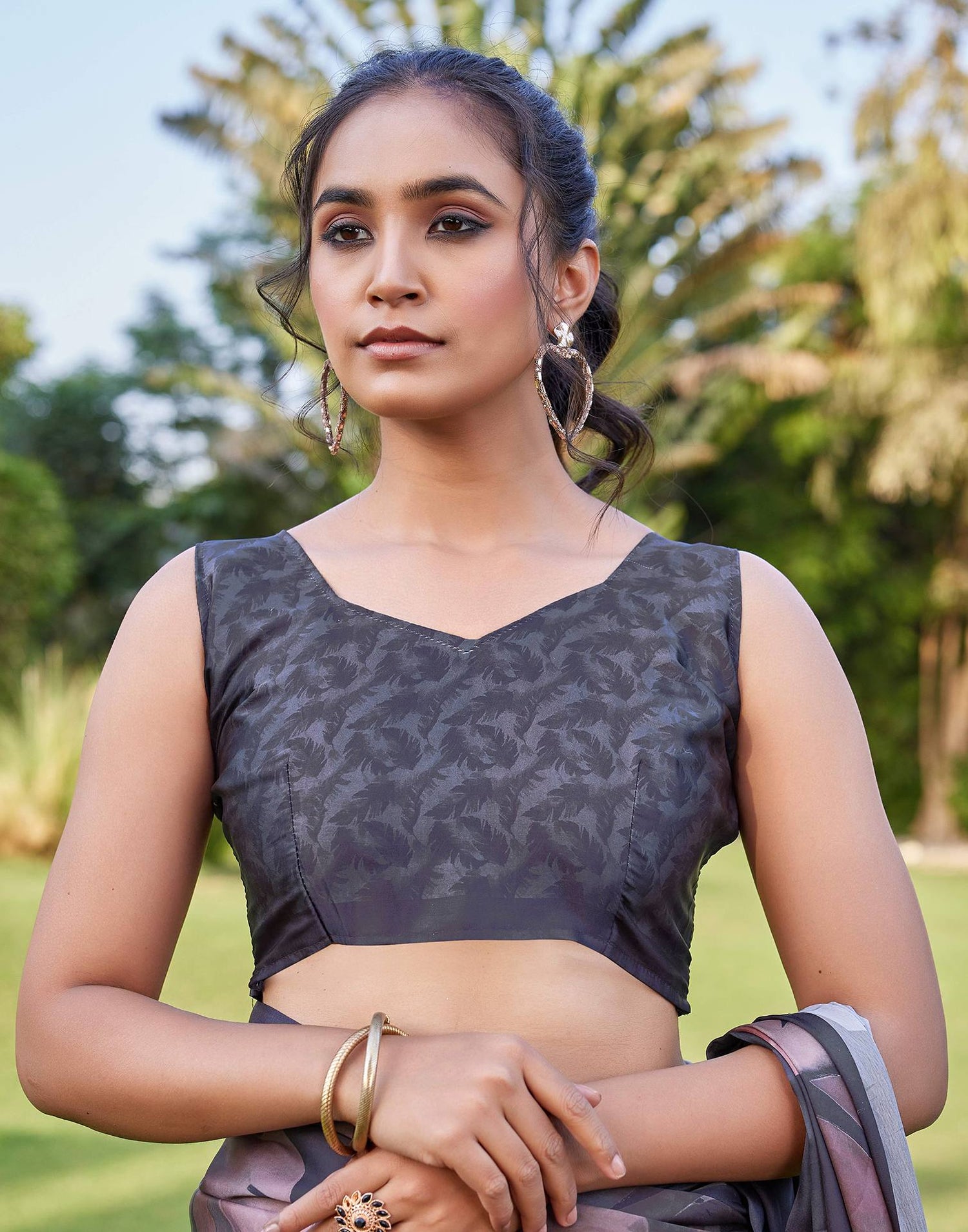 Black Satin Printed Saree