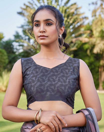 Black Satin Printed Saree