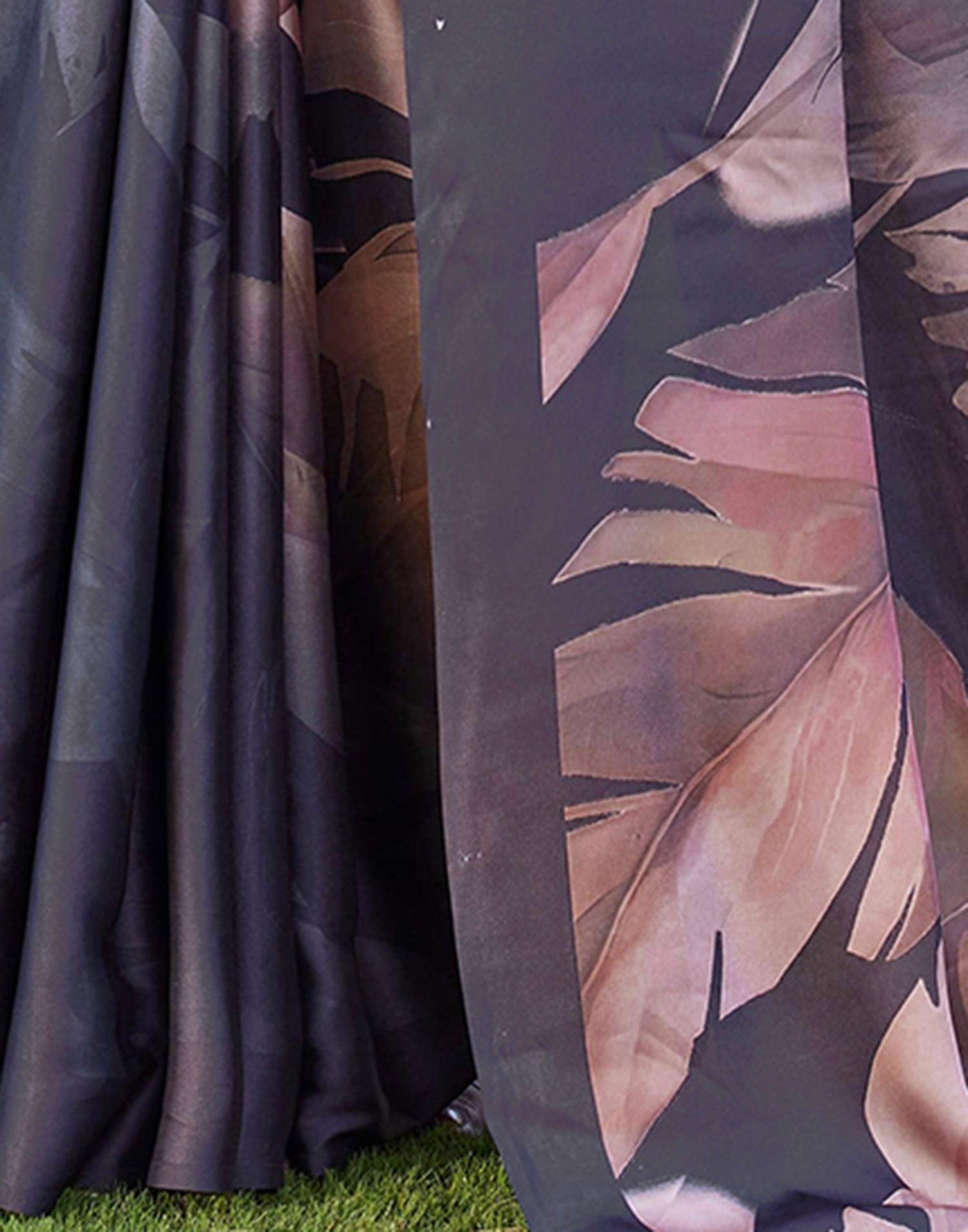 Black Satin Printed Saree