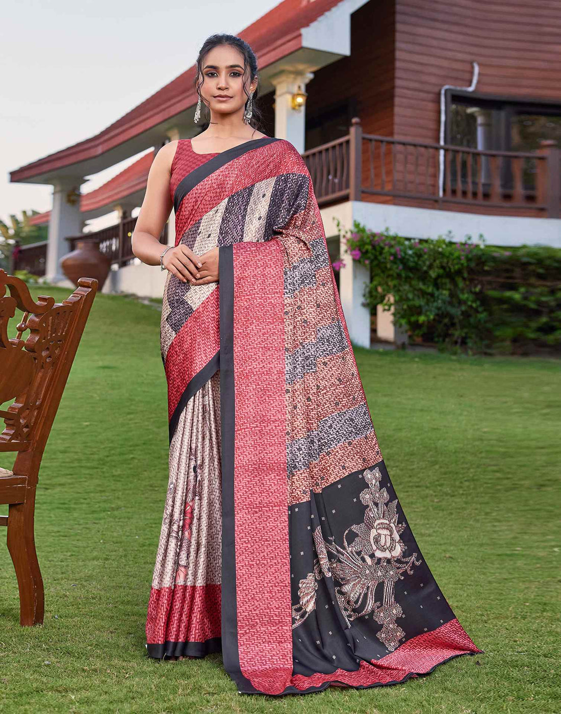 Multicoloured Satin Printed Saree
