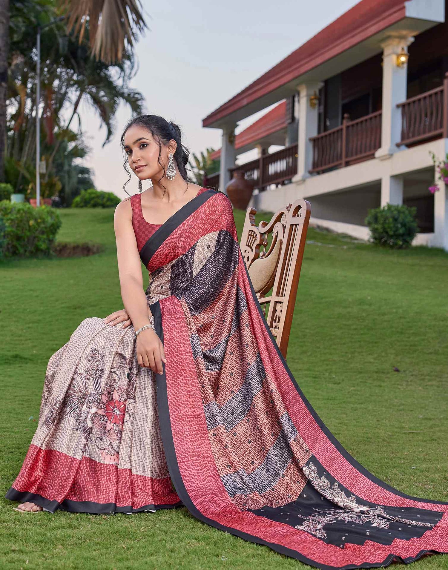 Multicoloured Satin Printed Saree