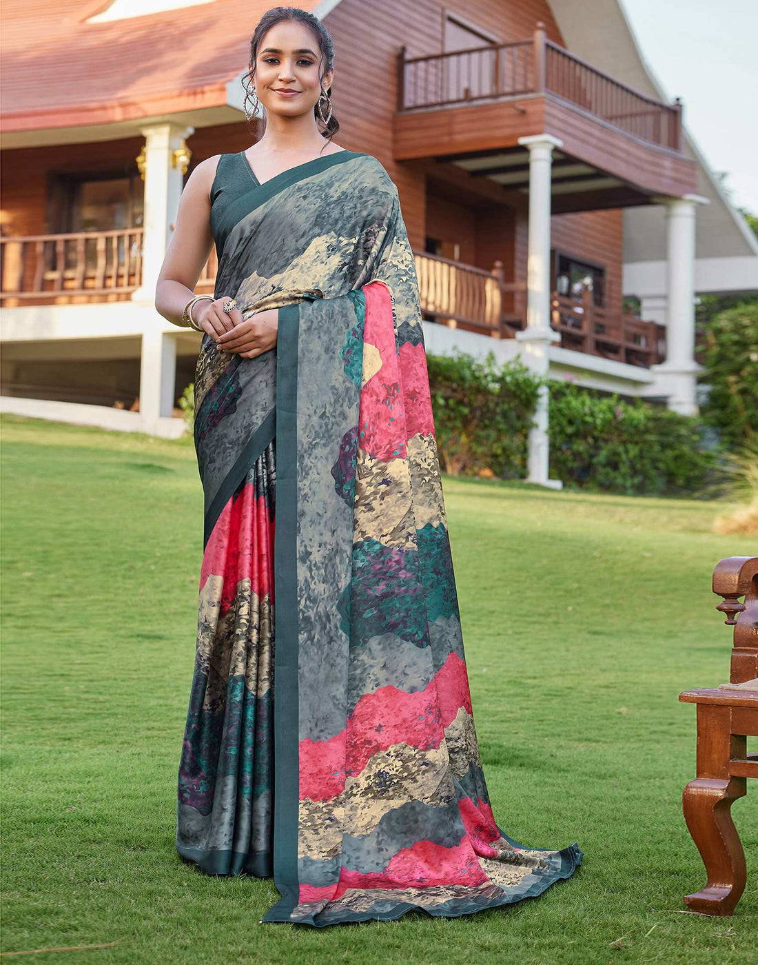 Multicoloured Satin Printed Saree