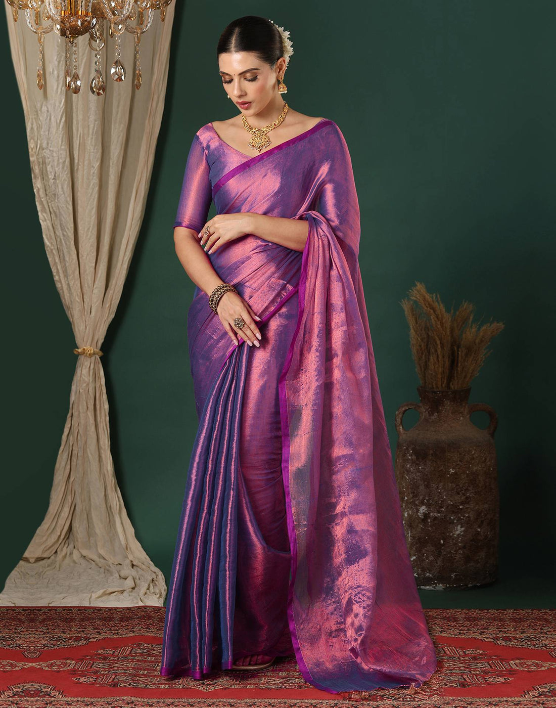 Purple Tissue Silk Top Dyed Kanjivaram Saree