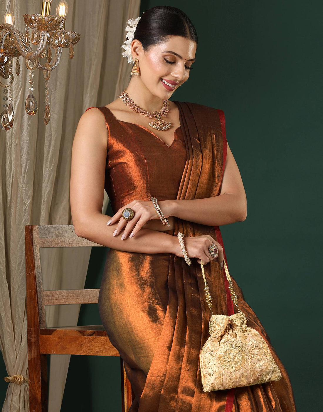 Rust Tissue Silk Top Dyed Kanjivaram Saree