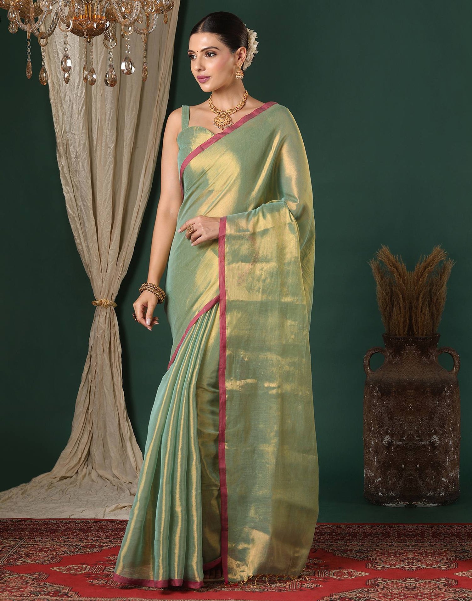 Mint Green Tissue Silk Top Dyed Kanjivaram Saree