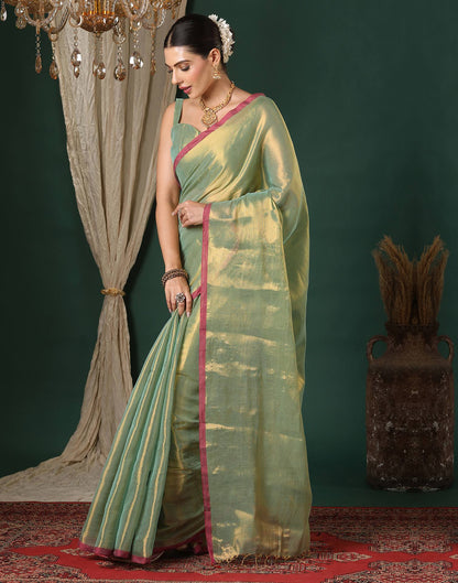 Mint Green Tissue Silk Top Dyed Kanjivaram Saree