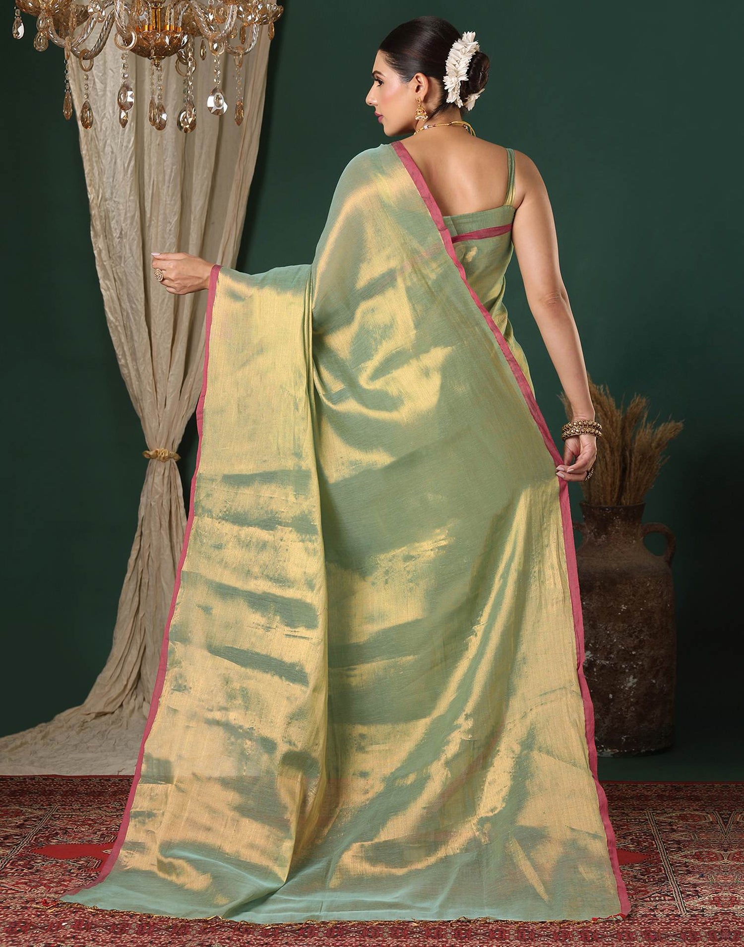 Mint Green Tissue Silk Top Dyed Kanjivaram Saree