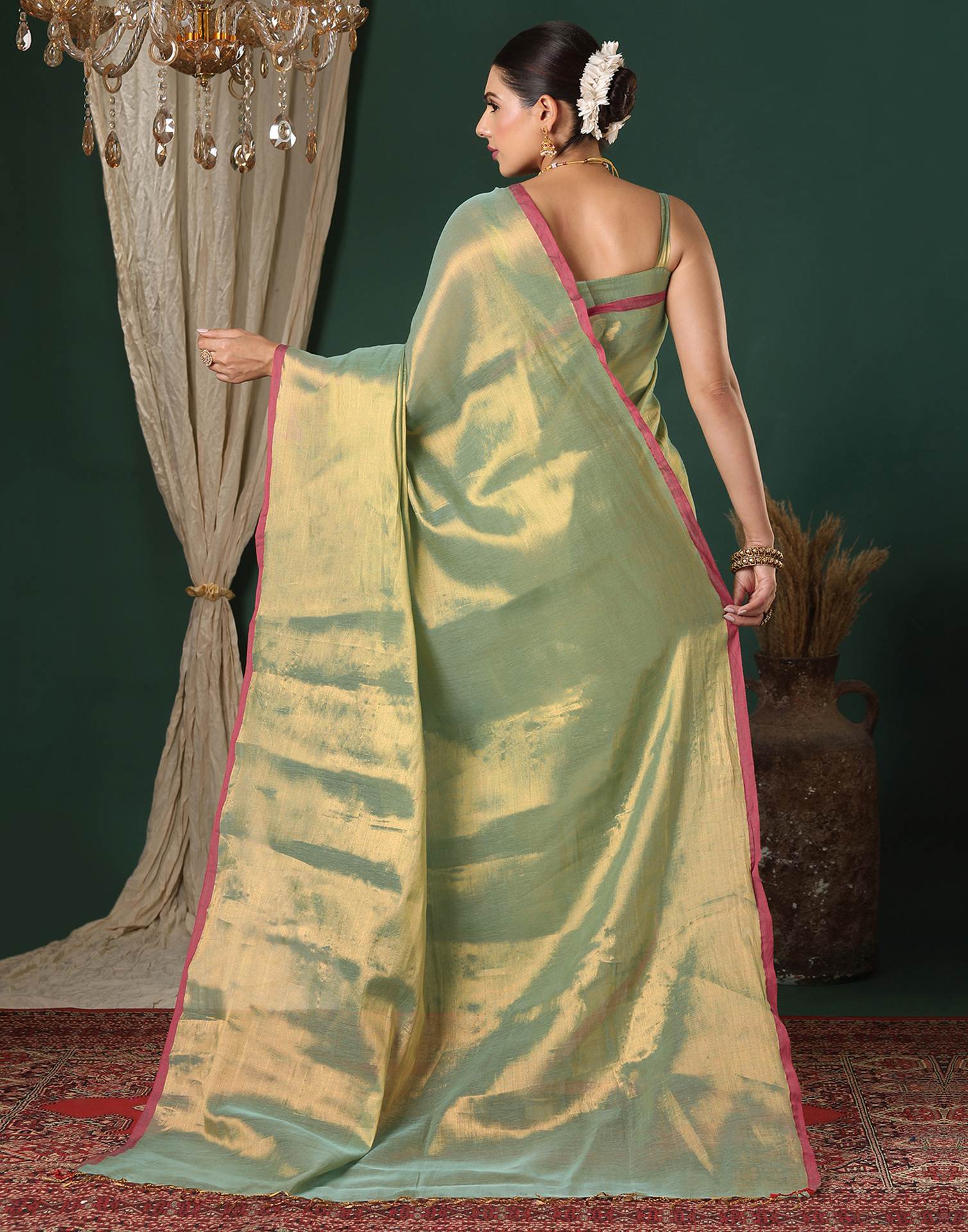 Mint Green Tissue Silk Top Dyed Kanjivaram Saree