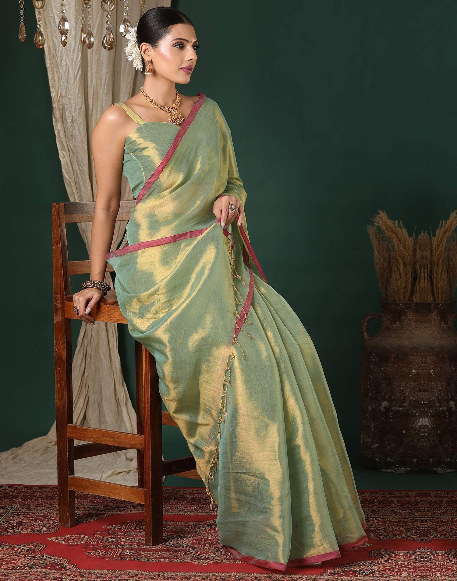 Mint Green Tissue Silk Top Dyed Kanjivaram Saree