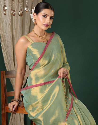 Mint Green Tissue Silk Top Dyed Kanjivaram Saree