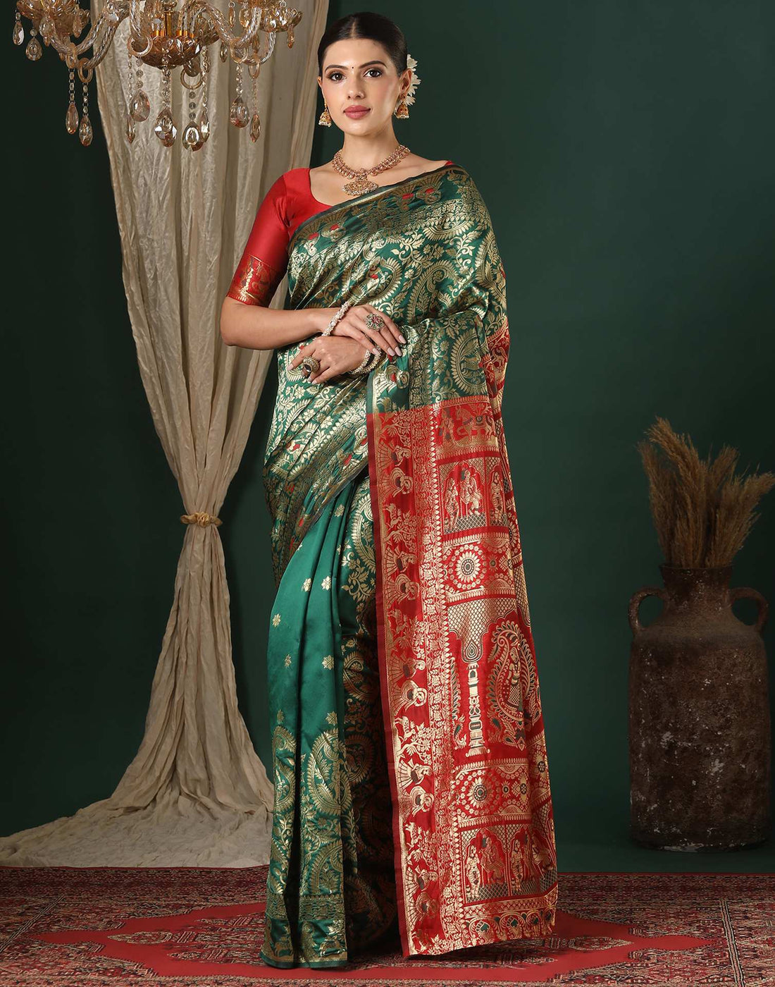 Dark Green Silk Woven Banarasi Saree