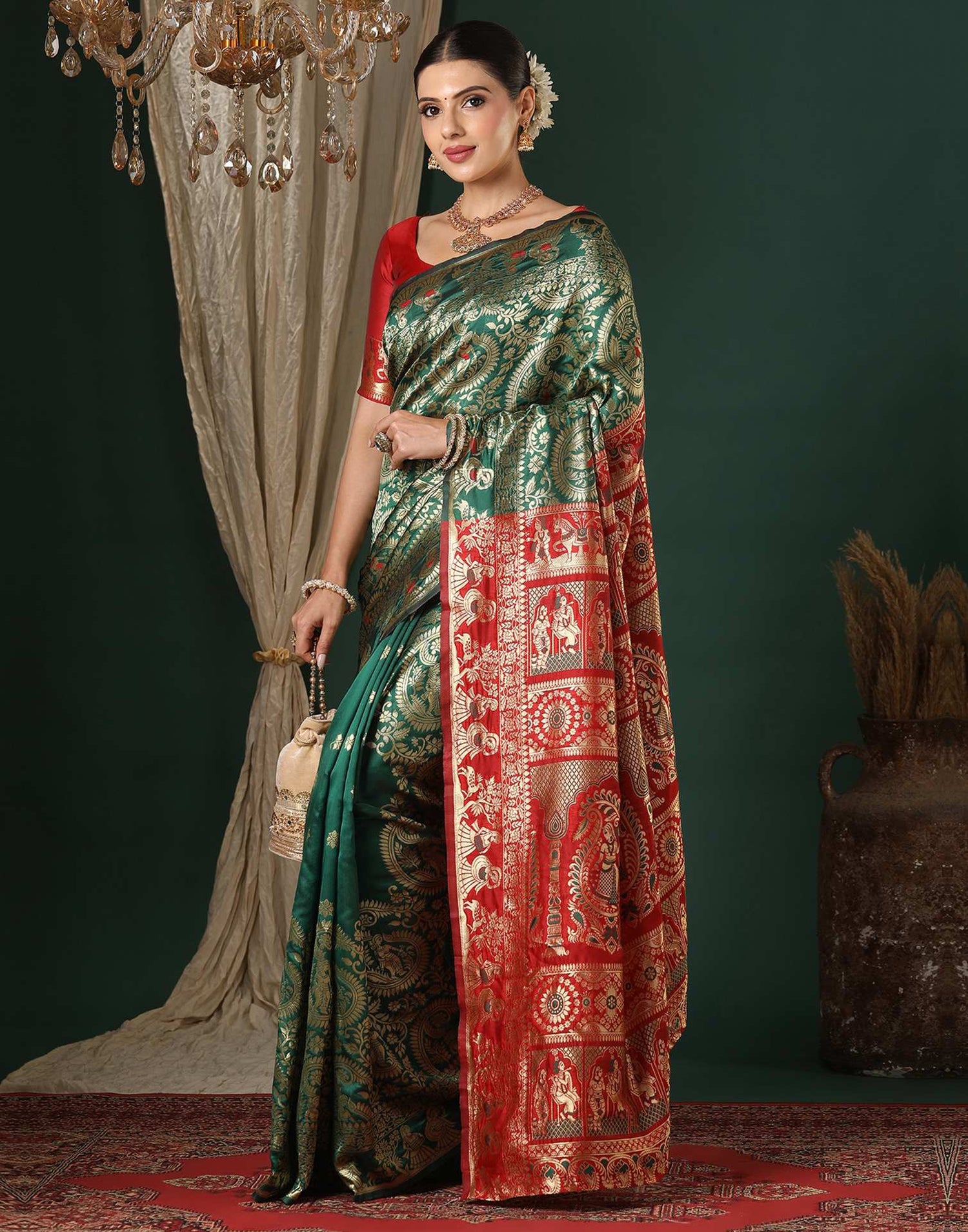 Dark Green Silk Woven Banarasi Saree