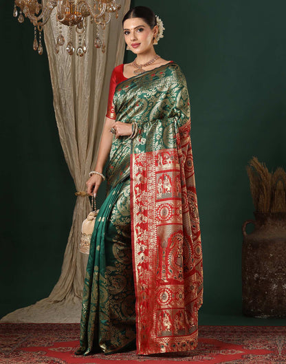 Dark Green Silk Woven Banarasi Saree