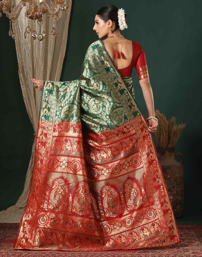 Dark Green Silk Woven Banarasi Saree