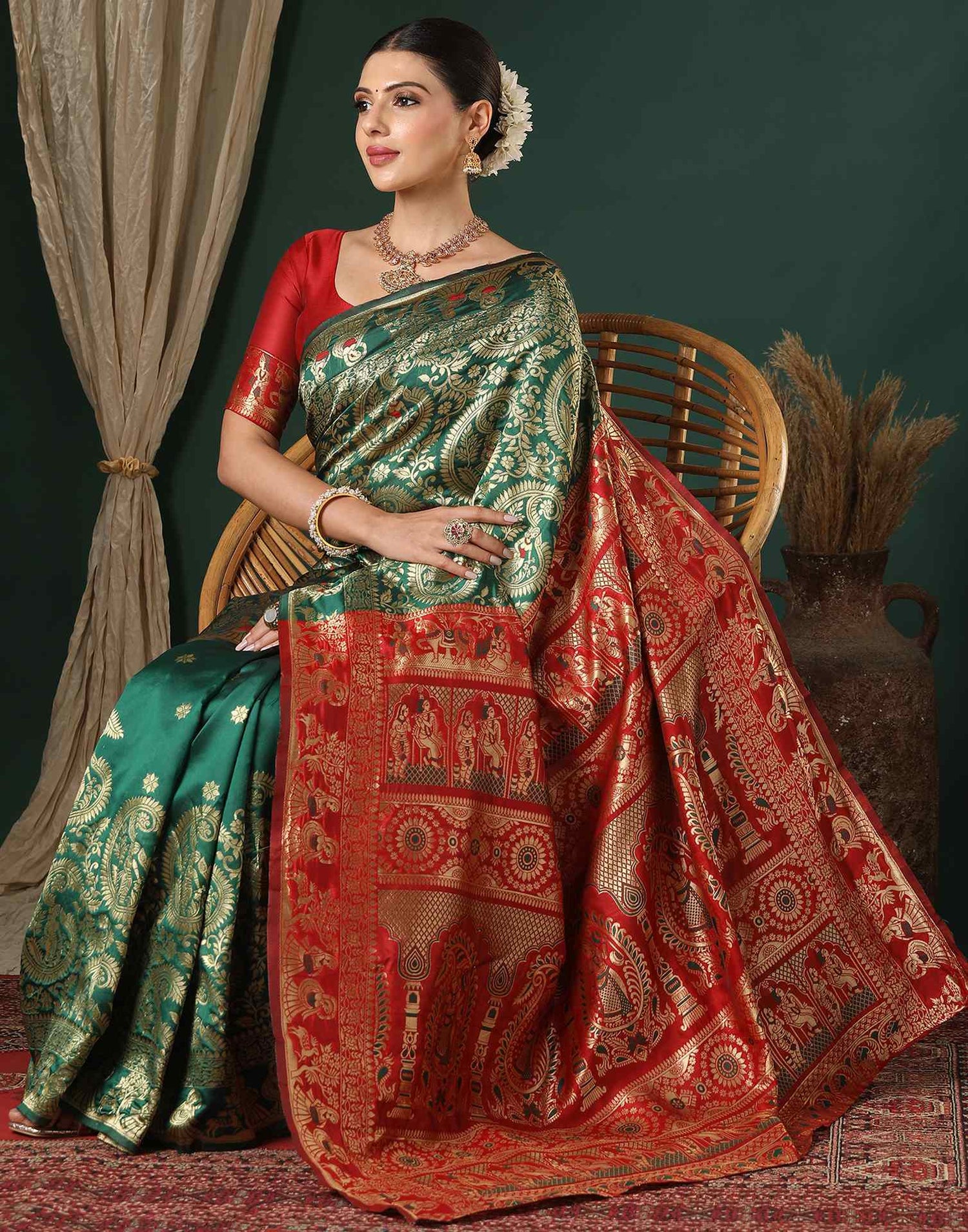 Dark Green Silk Woven Banarasi Saree