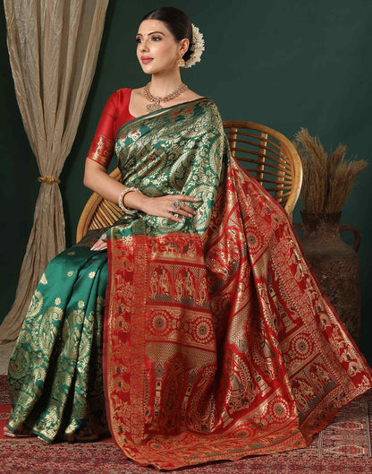 Dark Green Silk Woven Banarasi Saree