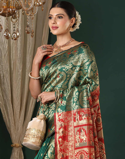 Dark Green Silk Woven Banarasi Saree