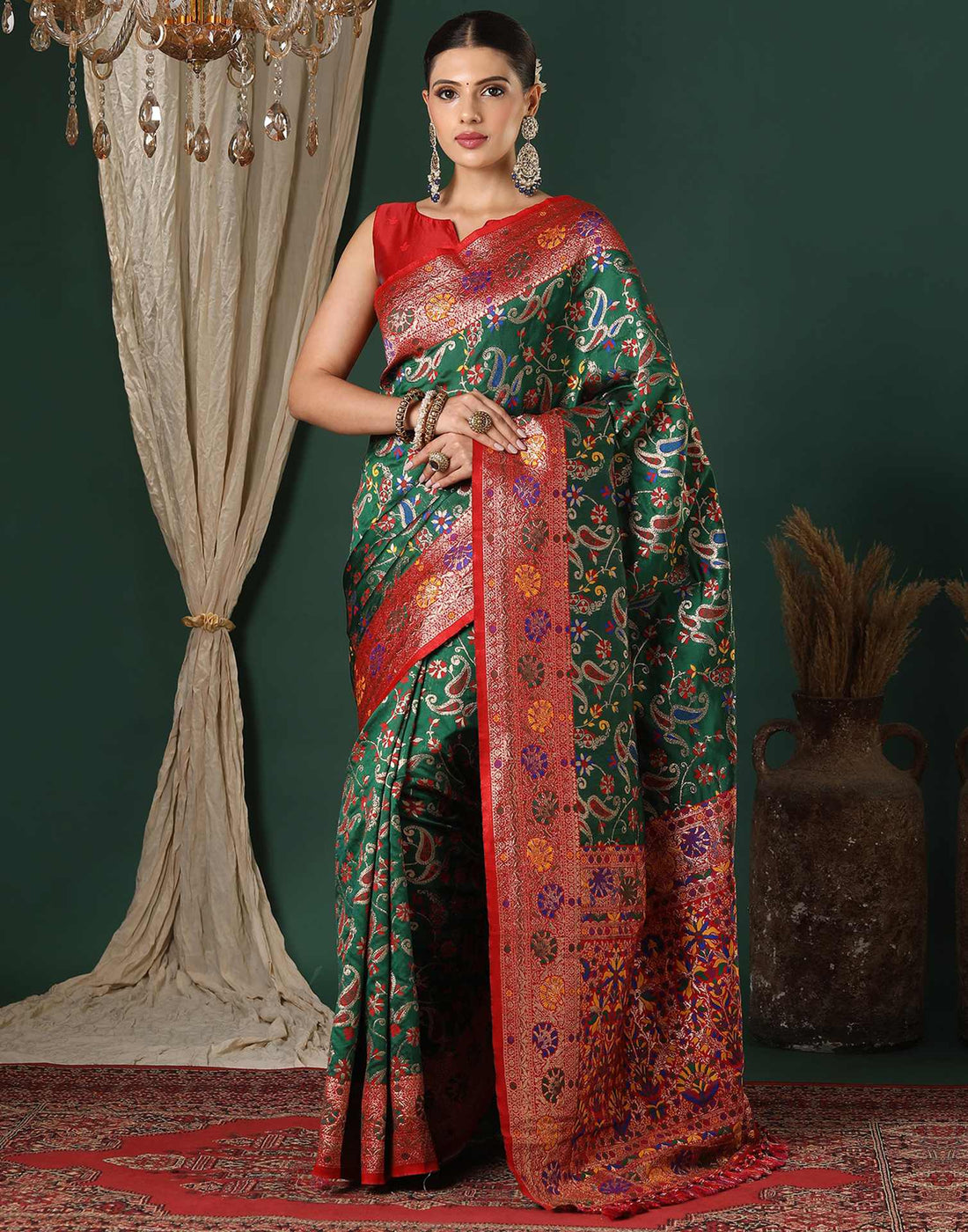 Dark Green Silk Woven Banarasi Saree