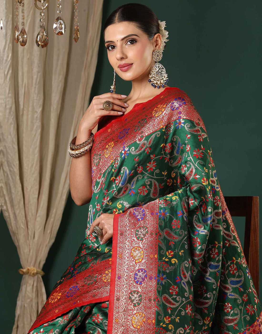 Dark Green Silk Woven Banarasi Saree