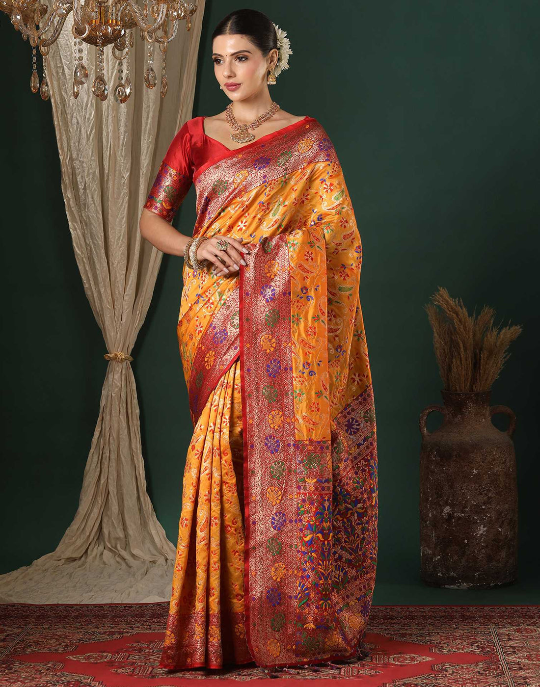 Turmeric Yellow Silk Woven Banarasi Saree