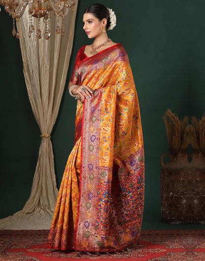 Turmeric Yellow Silk Woven Banarasi Saree