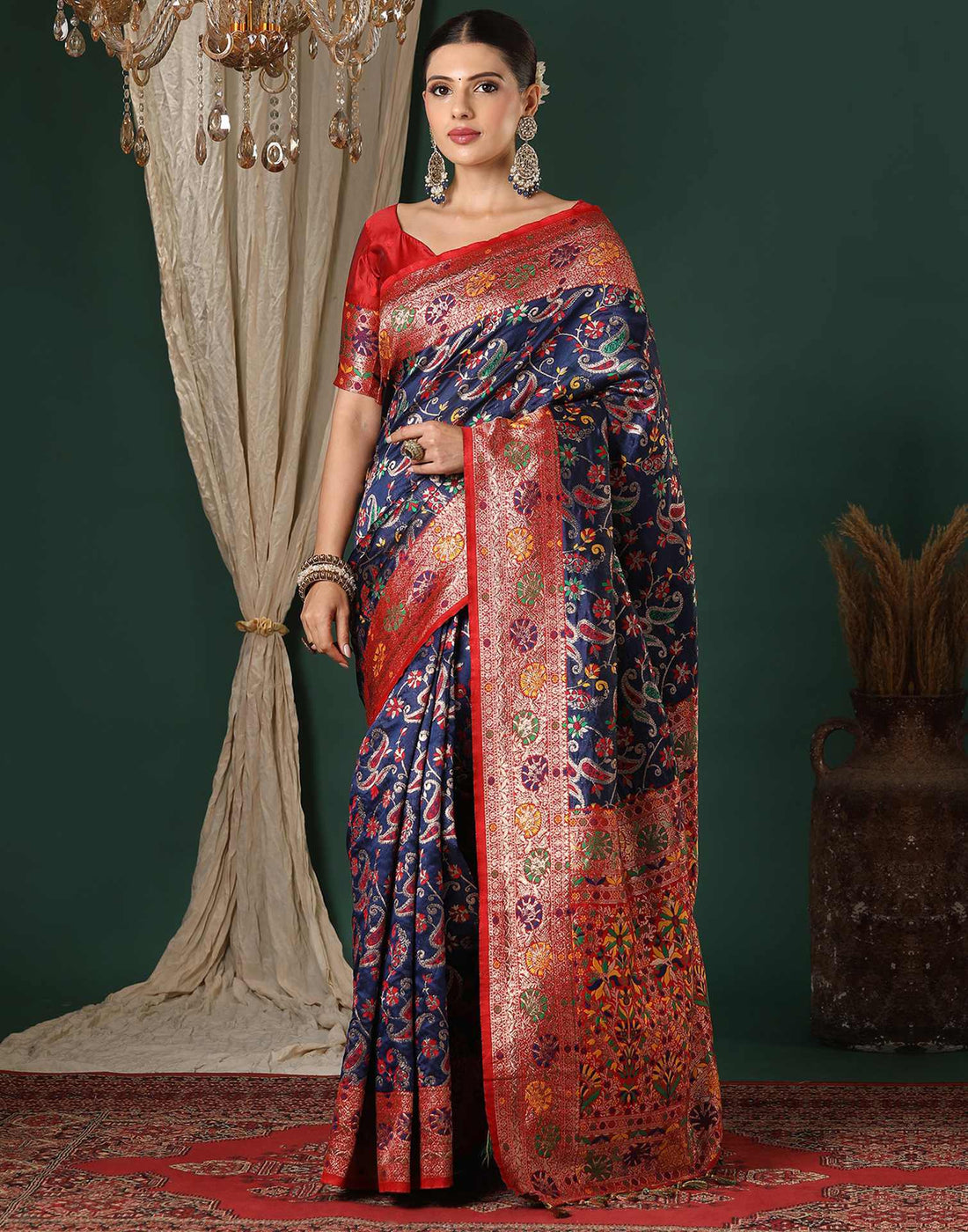 Navy Blue Silk Woven Banarasi Saree