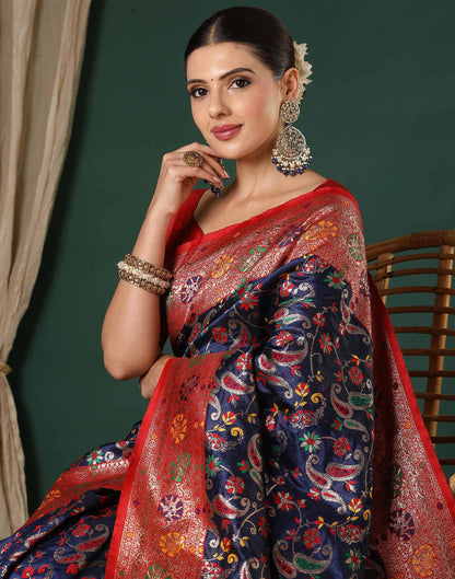 Navy Blue Silk Woven Banarasi Saree