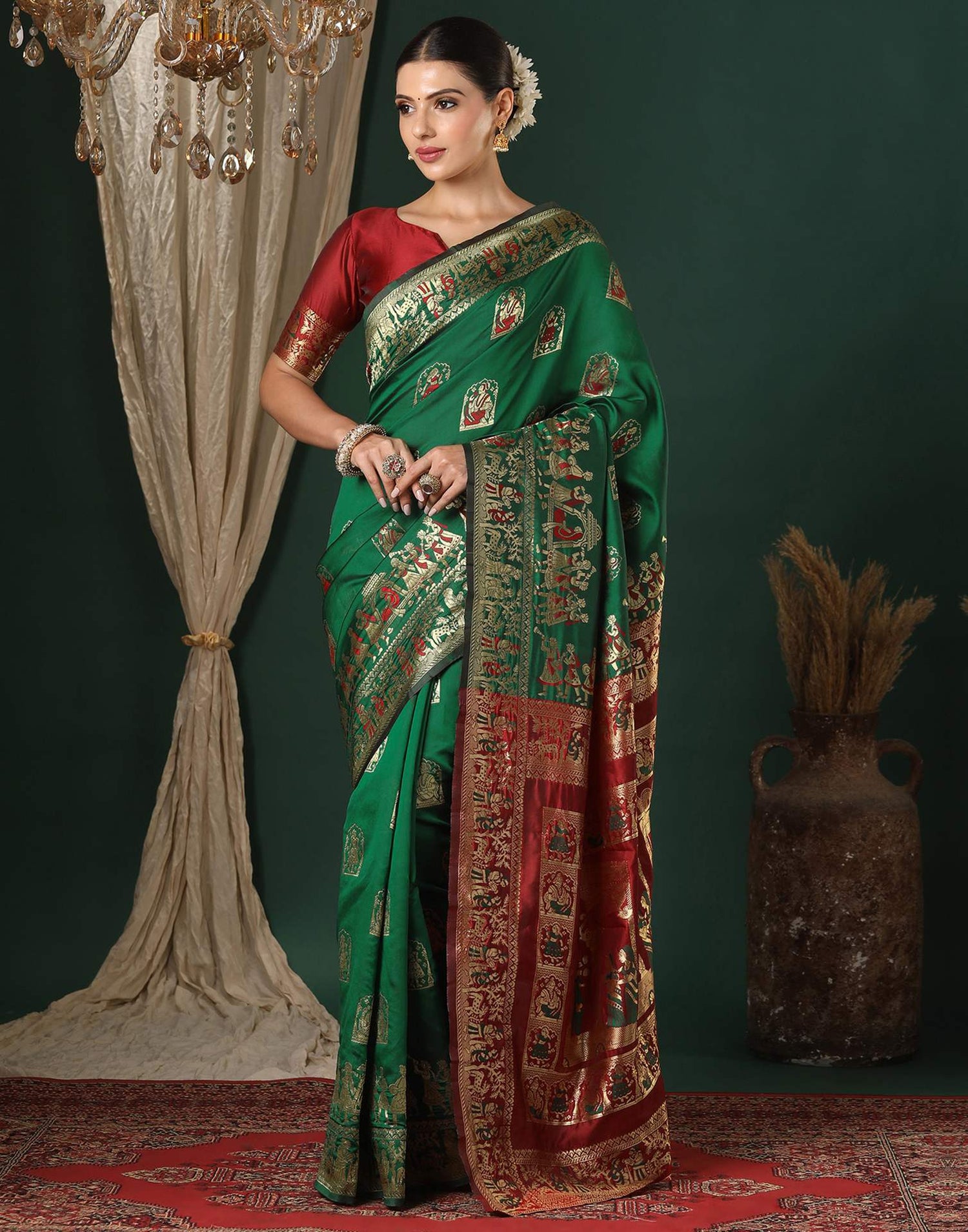 Dark Green Silk Woven Banarasi Saree