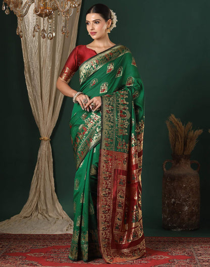 Dark Green Silk Woven Banarasi Saree
