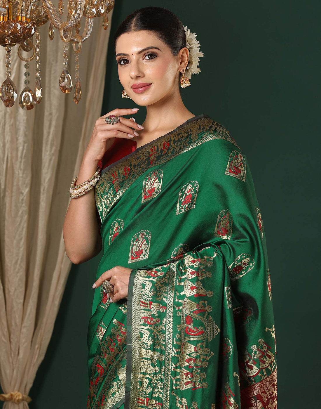 Dark Green Silk Woven Banarasi Saree