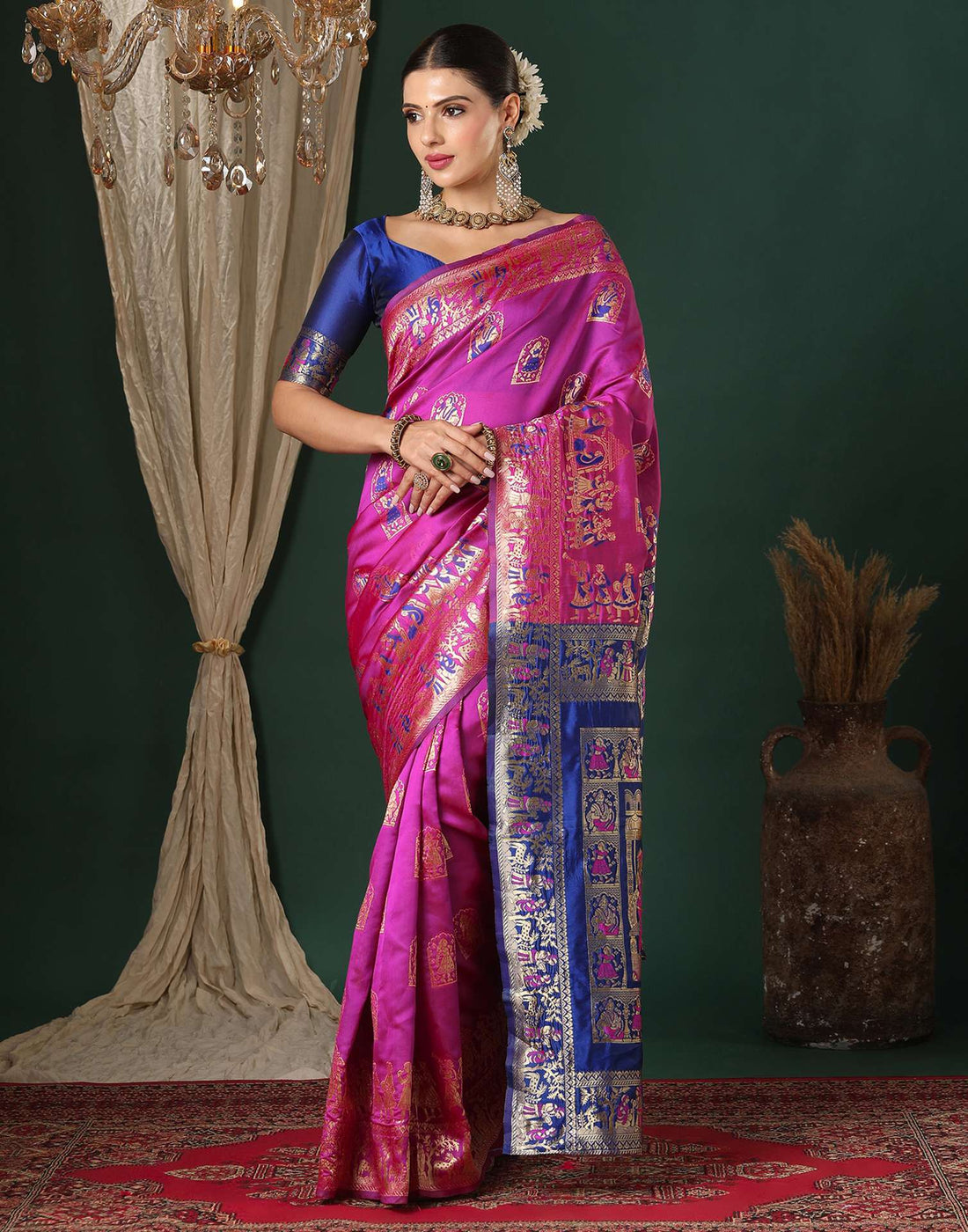Magenta Silk Woven Banarasi Saree