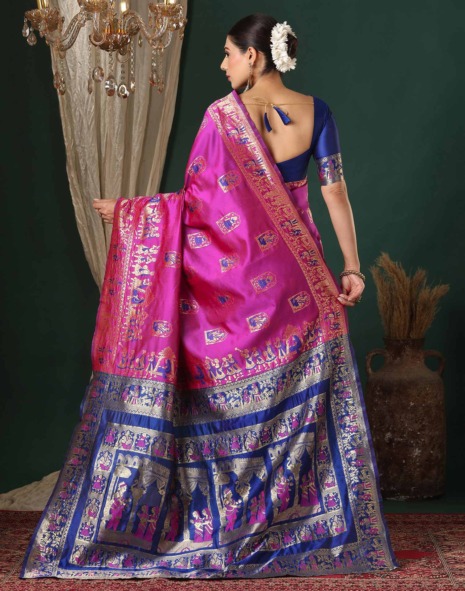 Magenta Silk Woven Banarasi Saree
