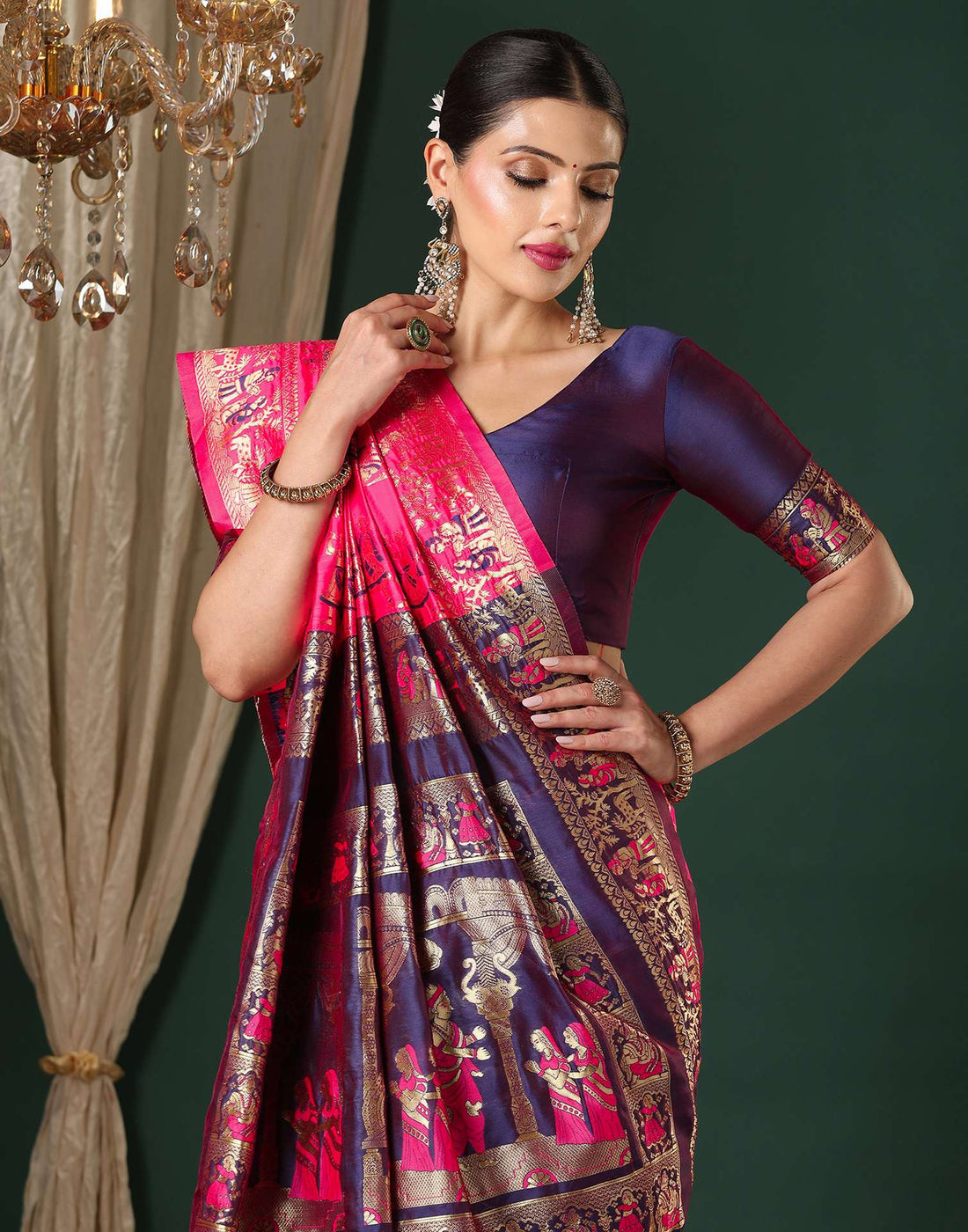 Bright Pink Silk Woven Banarasi Saree