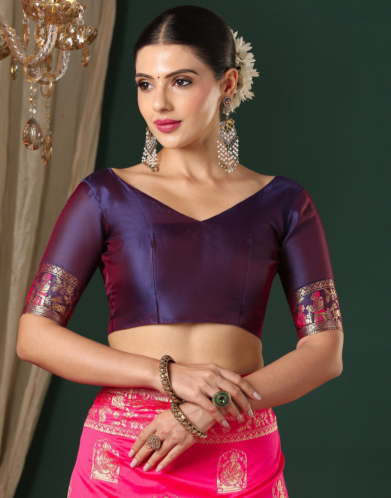Bright Pink Silk Woven Banarasi Saree