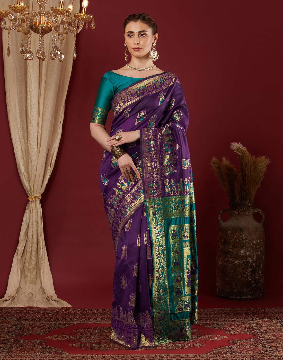 Dark Purple Silk Woven Banarasi Saree