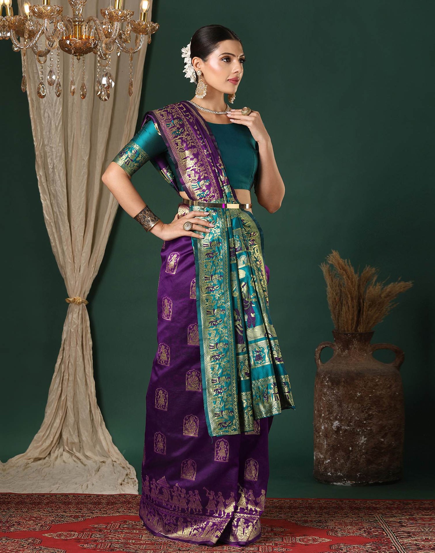 Dark Purple Silk Woven Banarasi Saree