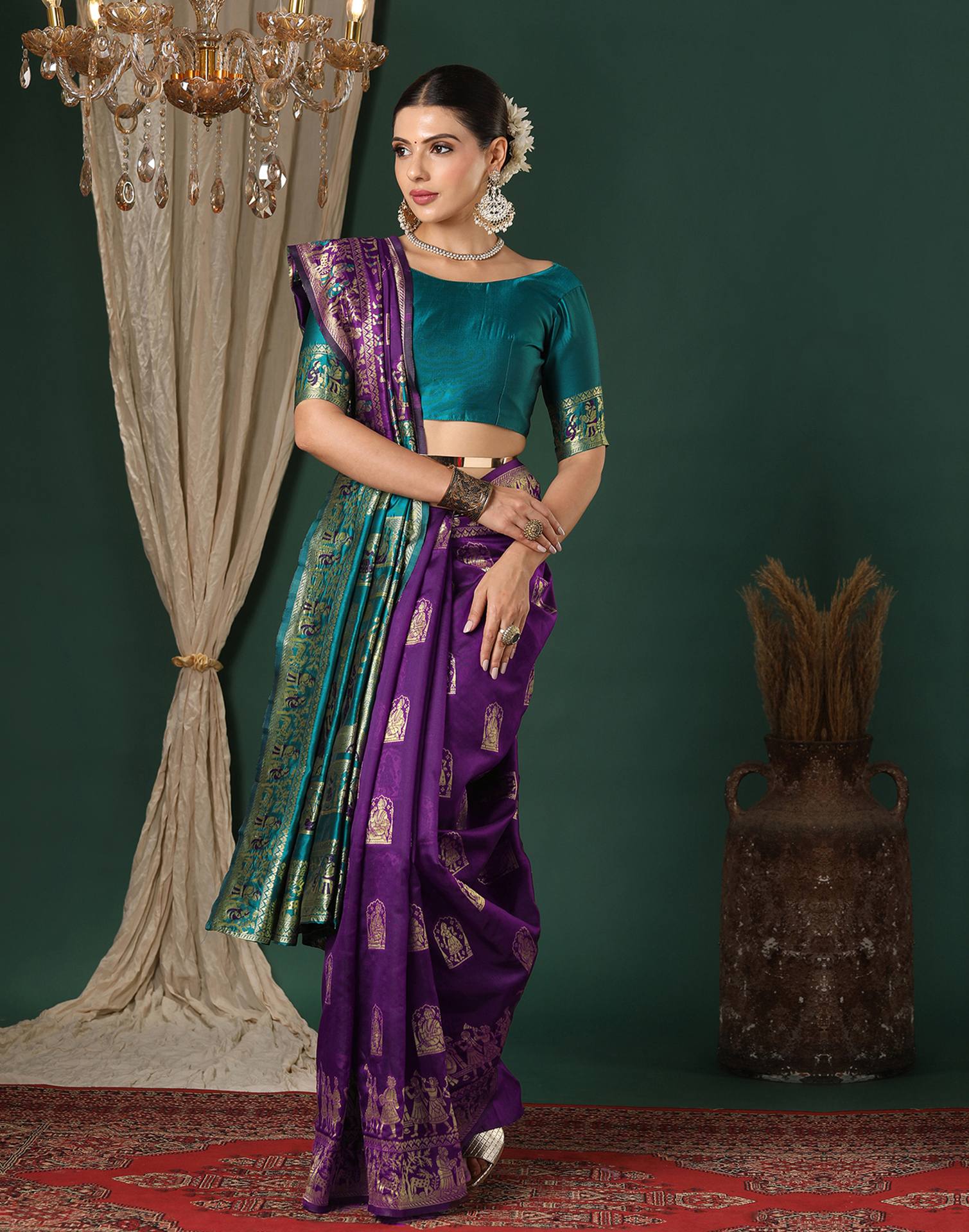 Dark Purple Silk Woven Banarasi Saree