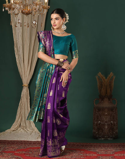 Dark Purple Silk Woven Banarasi Saree