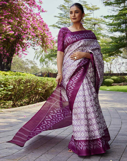 Mauve Cotton Blend Ikkat Printed Saree